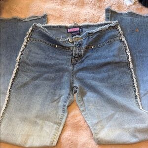 Vintage 90s Y2K Bubblegum Flare Raw Hem Waist Jeans Size 9/10